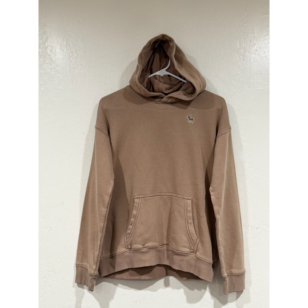 Abercrombie Kids A&F Essentials Tan Brown Moose Logo Hoodie Boys Size 13/14 - Picture 2 of 8
